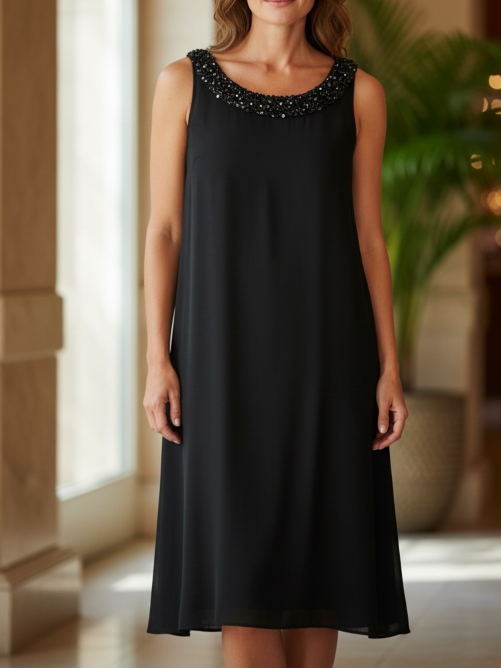 Melanie Lyne Classic Black Sequins Tank Slip On Flowy Dress Size 6
